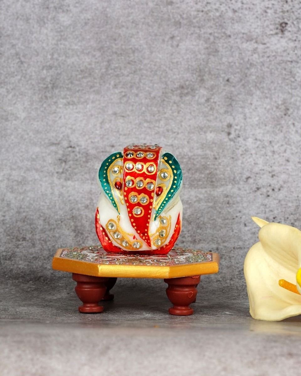 053 Marble Handcrafted Chowki Ganesha - Image 1