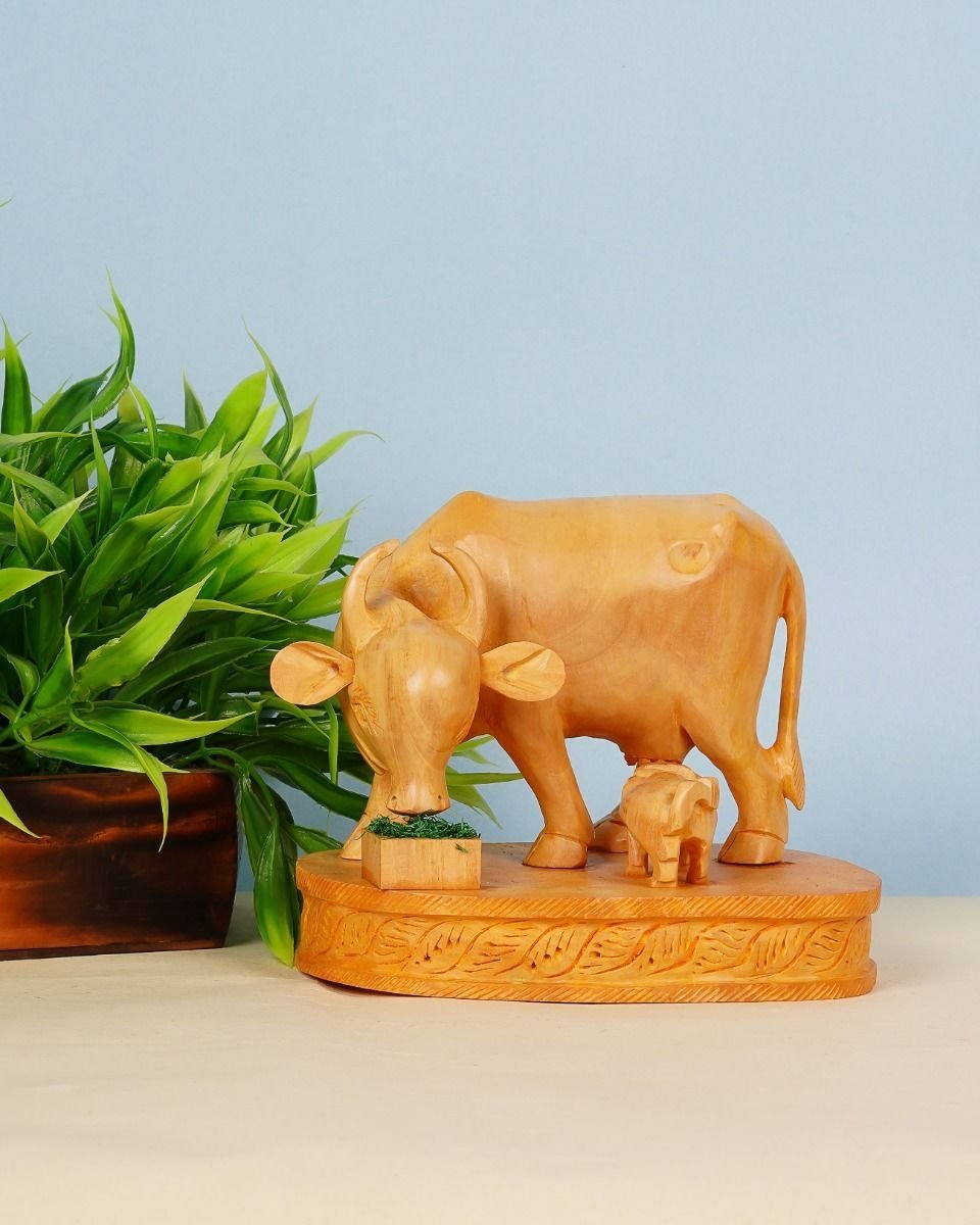 dsc07268_1 Wooden Hand-Carved Cow Statue - Image 1